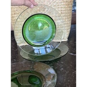 3 8.5" Luncheon Acoroc Plate Clear Green Base VTG Cottagecore Grand millennial